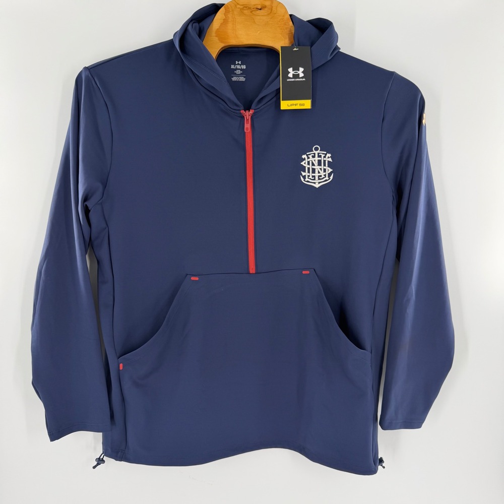 Under Armour US Naval Academy Navy Blue Quarter Zip Hoodie UPF 50 Mens XL